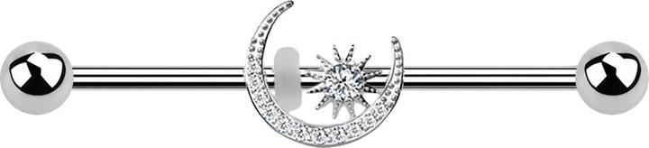 Produktbild Star Piercing Barbell silber mit Mond und Stern (Chirurgenstahl 316L, Messing)