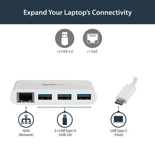 Actual product image StarTech 3PT USB 3.0 HUB + GBE - USB-C (USB-C, 3 Ports)