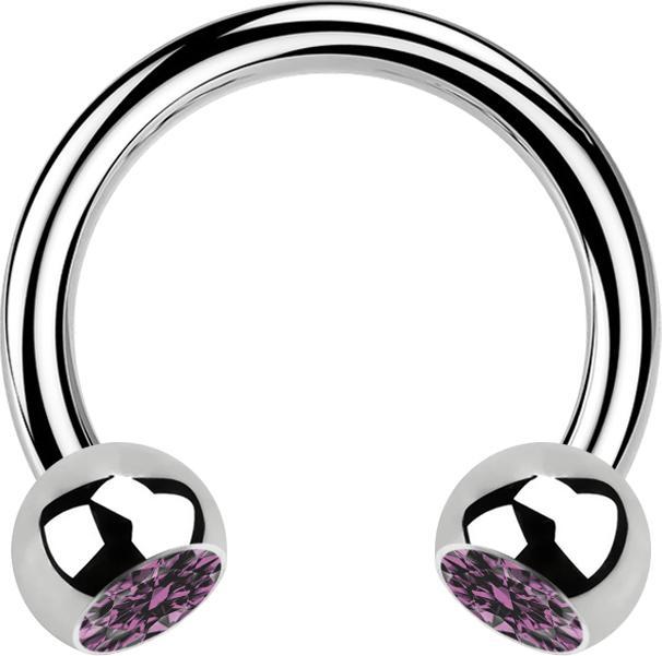 Star Piercing Micro Circular Barbell silber mit zwei Kugeln Kristall hellviolett (ohne Messing, Chirurgenstahl 316L)