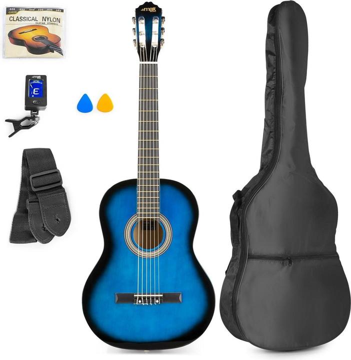Produktbild Max Konzertgitarre SoloArt Set Blau (Akustik Gitarren Set, Holz)