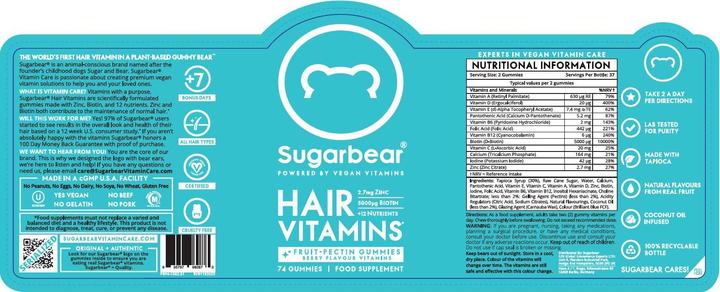 Nutritional values and ingredients Sugarbear Hair Vitamins Gummies 3 months (3 Piece, Gummies, 450 g)