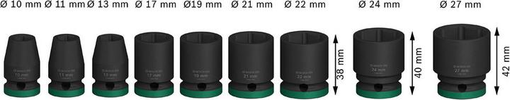 Produktbild Bosch Professional Zubehör Steckschlüsseleinsatz-Set (10 mm, 11 mm, 13 mm, 17 mm, 19 mm, 21 mm, 22 mm, 24 mm, 27 mm)