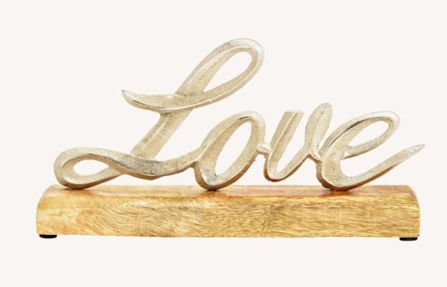 Produktbild G. Wurm Aufsteller Schriftzug, Love, auf Mangoholz Sockel, aus Metall Silber (B/H/T) 25x13x5cm