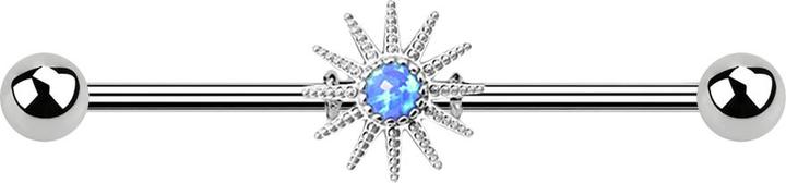 Actual product image Star Piercing Barbell silber mit Sonnenstrahlen und Opal blau (Surgical steel 316L, Brass)