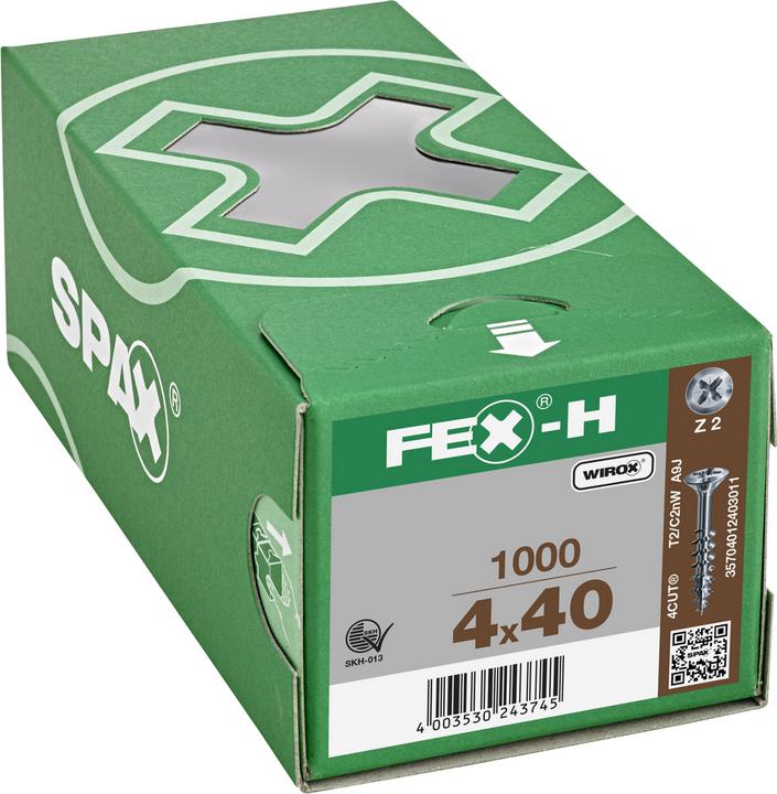 Produktbild Spax FEX H Beschlagschraube 4.0x 40 PZ 2 Stahl silber für Holzbefestigungen (1000 Schrauben pro Stück)