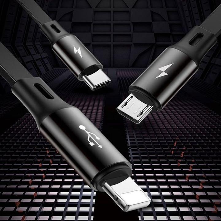 Productafbeelding Baseus Golden Loop Drie-in-één Elastische Datakabel USB voor M+L+T 3,5A 1,2m Zwart (1.20 m, USB 3.2 Gen 1)