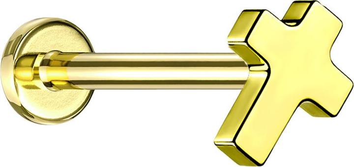 Produktbild Star Piercing Micro Labret Innengewinde vergoldet Kreuz (ohne Messing, Titan G23)