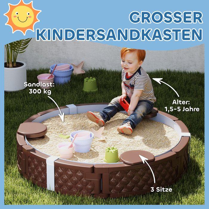 Immagine prodotto Swisshandel24 Sandkasten, Runde Sandkiste für bis zu 3 Kinder, mit 3 Sitzen, Dunkelblau