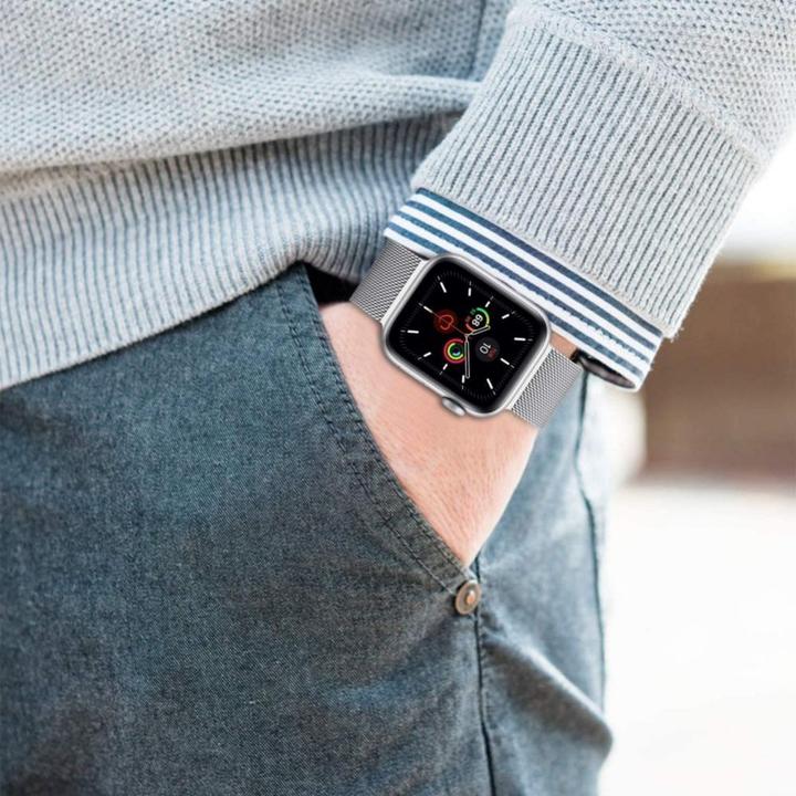 Immagine prodotto Tech Cinturino per smartwatch Apple 1/2/3, colore rosa, 42 mm (Acciaio inossidabile, Apple Watch SE)