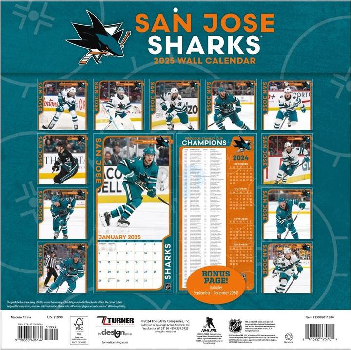 Immagine prodotto NHL - San Jose Sharks - Calendario murale d'équipe 30,5 x 30,5 cm 2025 (30,5 x 30,5 cm, Francese, Italiano, Spagnolo, Tedesco, Inglese)