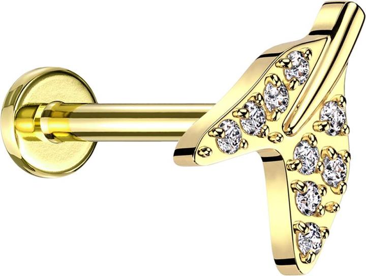 Immagine prodotto Star Piercing Micro labret filo interno placcato oro pinna di squalo placcata oro cristalli argento (senza ottone, Titanio G23)