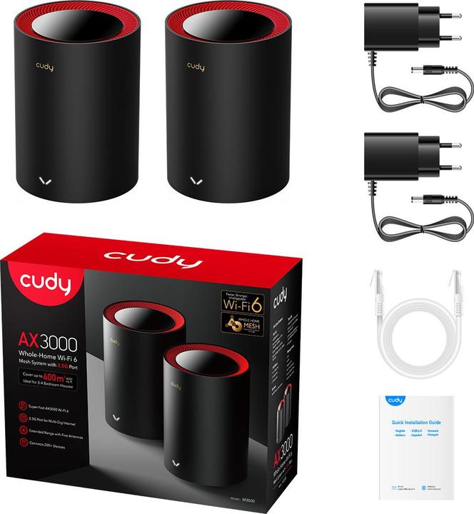 Actual product image Cudy M3000 Dual-band ( / ) Wi-Fi 6 (802.11ax) Black, Red 1 Internal