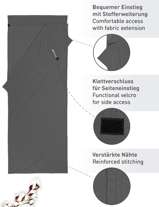 Actual product image Fit-Flip Hüttenschlafsack Baumwolle ultraleicht mit Kissenfach 90x220cm (220 cm)
