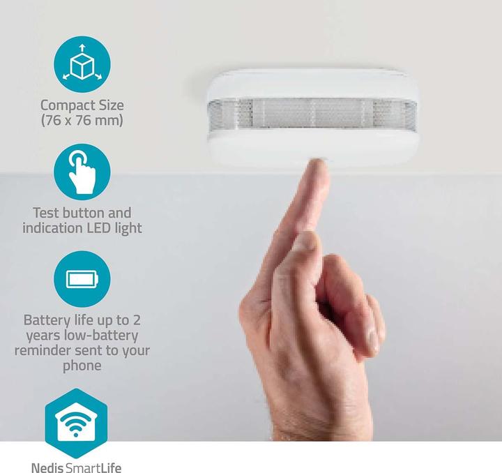 Image du produit Nedis Détecteur de fumée SmartLife | Wi-Fi | Fonctionne sur piles | Durée de vie du capteur : 10 ans | EN