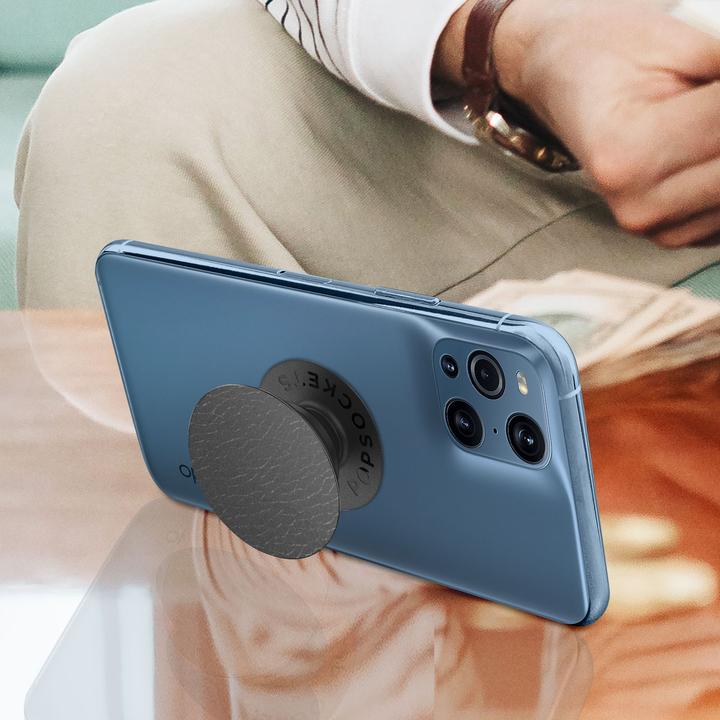 Productafbeelding PopSockets Geborsteld veganistisch leer Zwart (2e generatie, verwisselbaar)