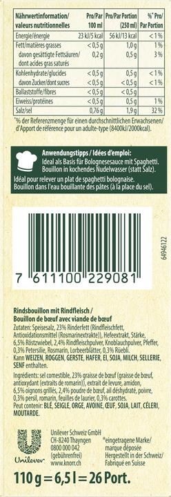 Nutritional values and ingredients Knorr 100% Natural Beef Bouillon Cubes Rod Bouillon from Onions, Carrots and Spices for Soups (6500 ml)