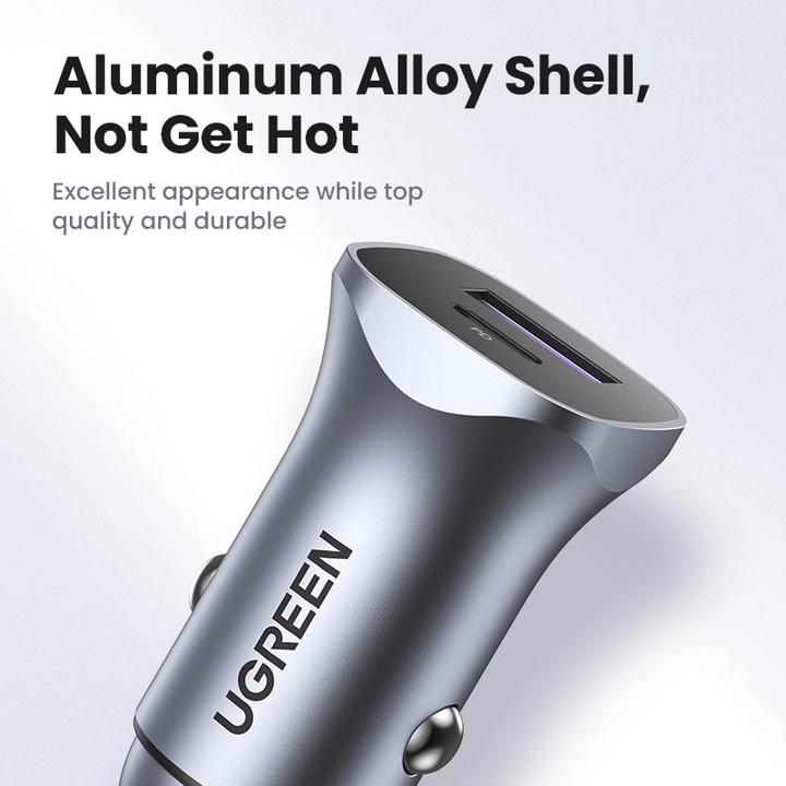 Produktbild Ugreen CD130 Car Charger, USB-A+PD 3.0, USB-C, QC3.0 30W (Grey)