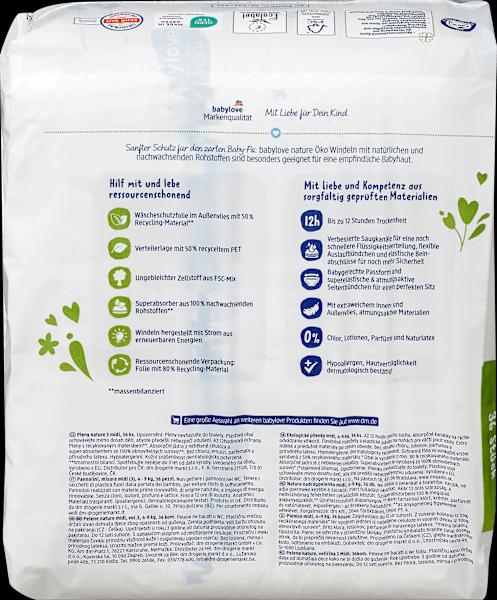 Nährwerte und Zutaten dm babylove nature Windeln (Gr. 3, Tragepack, 36 Stück)