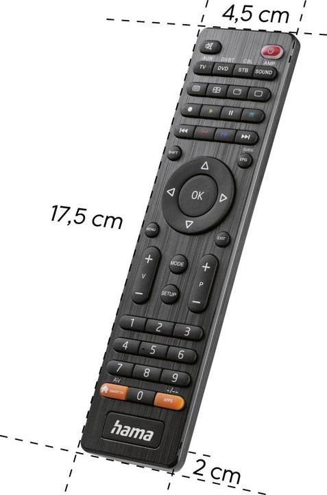 Produktbild Hama Universal-Fernbedienung TV, Infrarot, für 8 Geräte, mit App-Taste (Universal Fernbedienung, Infrarot)
