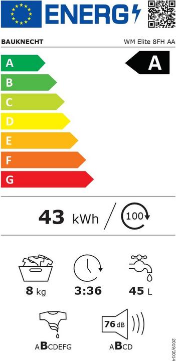 Energie-Label Bauknecht WM Elite 8 FH AA Waschmaschine (8 kg, Links)