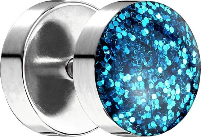 Produktbild Star Piercing Fake Plug mit glitter Kuppel aqua (ohne Messing, Chirurgenstahl 316L)