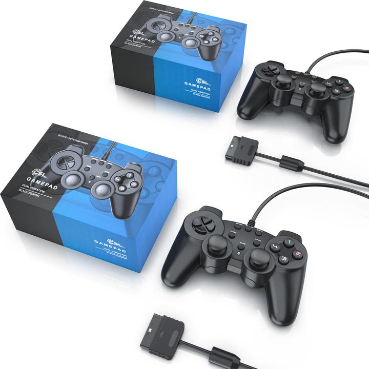 Actual product image CSL 2x PlayStation controller, PS2 gamepad with dual vibration (rumble effect), precision & comfort (PS2)