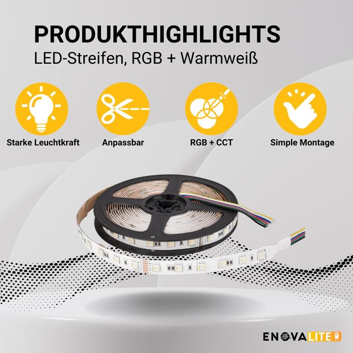 Image du produit Enovalite Bande LED (Blanc chaud, Multicolore, Blanc froid, 500 cm, Intérieur)