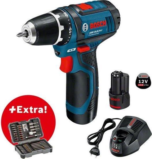 Actual product image Bosch Professional Professional set: GSR 12V-15 cordless drill driver, 2x 2.0 Ah rechargeable battery, 43-piece bit set (Rechargeable battery operated)