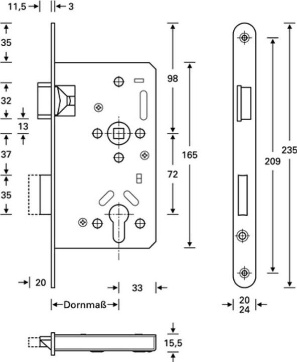 Produktbild SSF Panik-Einsteckschloss Serie 20 APE Panik-Funktion E abgerundet 20/65/72/9 mm DIN rechts Edelstahl (Einsteckschloss)