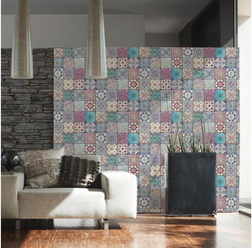 Immagine prodotto Trenddeko Carta da parati non tessuta con aspetto di piastrella marittima, 10,05 x 0,53 m (LxW) (53 x 1005 cm)