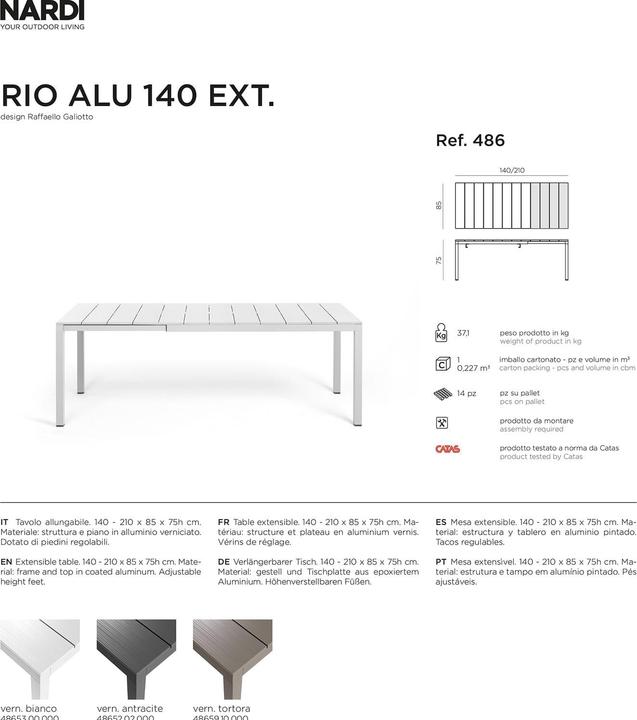 Actual product image Nardi Rio Alu Ext. (140 cm)