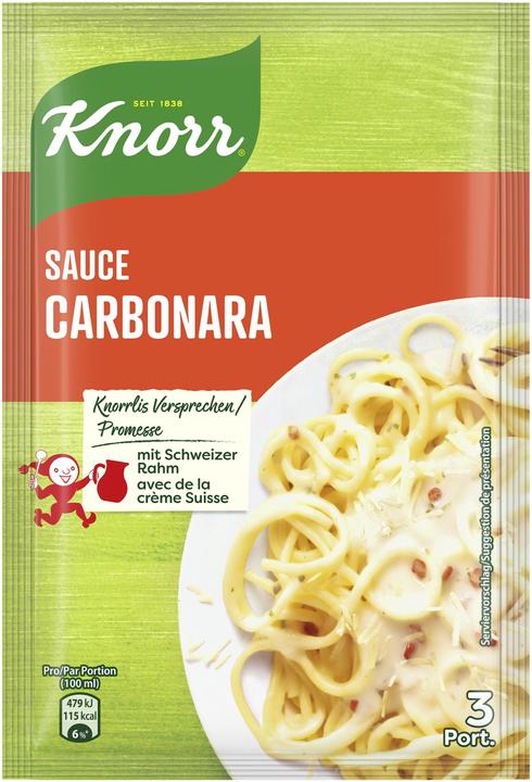 Immagine prodotto Knorr Salsa per pasta alla carbonara, delicata salsa al formaggio con cubetti di pancetta piccante, per (28 g)