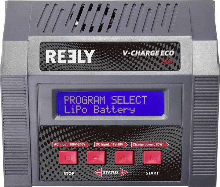 Actual product image Reely V-Charger ECO 80 model making multifunction charger 100 V, 240 V, 12 V 10 A