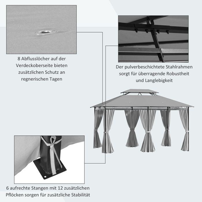 Produktbild Swisshandel24 Pavillon 3x4m Gartenpavillon mit 6 Seitenteilen mit Doppeldach Dunkelgrau (300 cm, 400 cm)