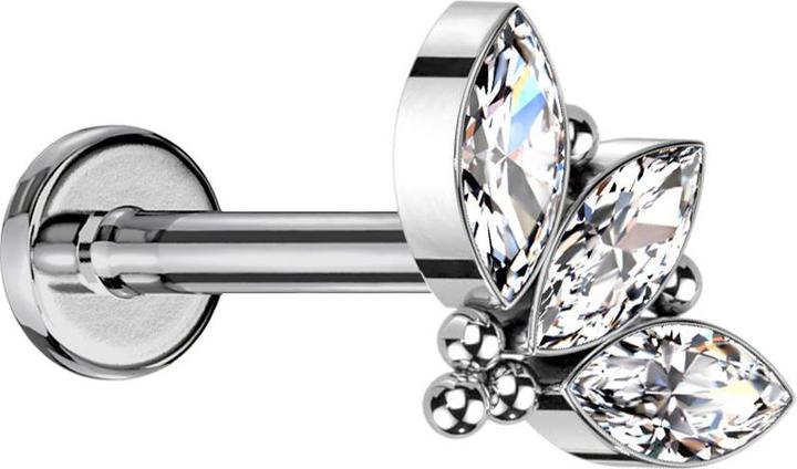 Image du produit Star Piercing Micro Labret femelle argenté cinq boule trois cristaux ovales (Titane G23, sans laiton)