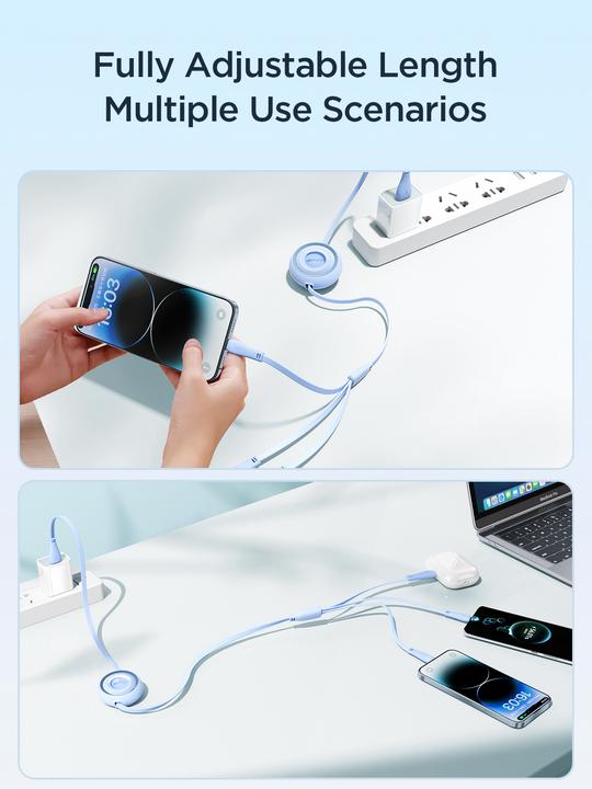 Produktbild Joyroom S-A40 Colourful Series 3in1 einziehbares Kabel USB-A auf USB-C / Lightning / microUSB 1 m – (1 m)