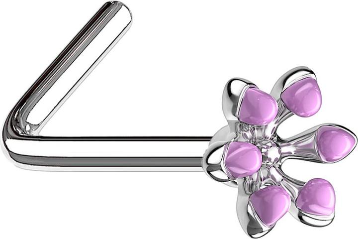 Produktbild Star Piercing Nasenstecker gewinkelt silber emaille Blume violett (Chirurgenstahl 316L, Messing)