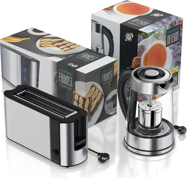 Image du produit Arendo Set de petit-déjeuner, bouilloire en verre 1,7l avec passoire à thé et grille-pain 2 tranches à (1.70 l)