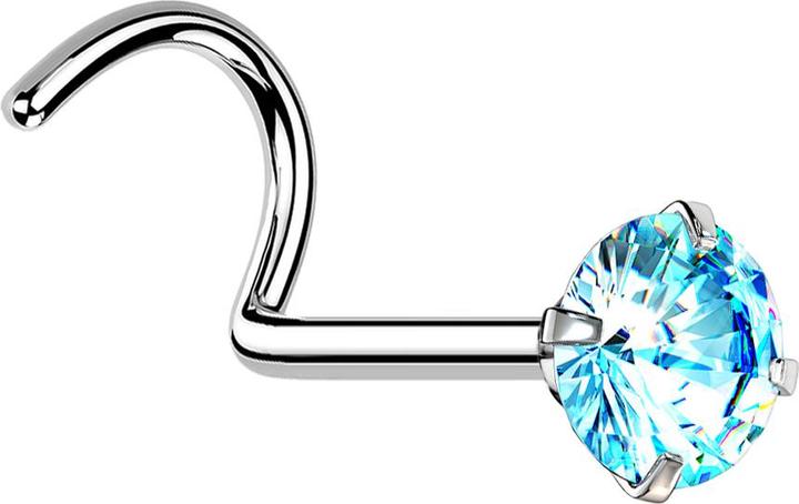 Produktbild Star Piercing Nasenstecker gebogen silber runder Kristall aqua gefasst (Chirurgenstahl 316L)