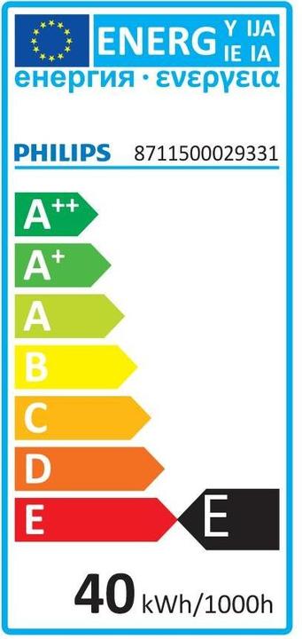 Energy Label Philips Oven lamp (E14, 40 W, 430 lm, 1 x, E)