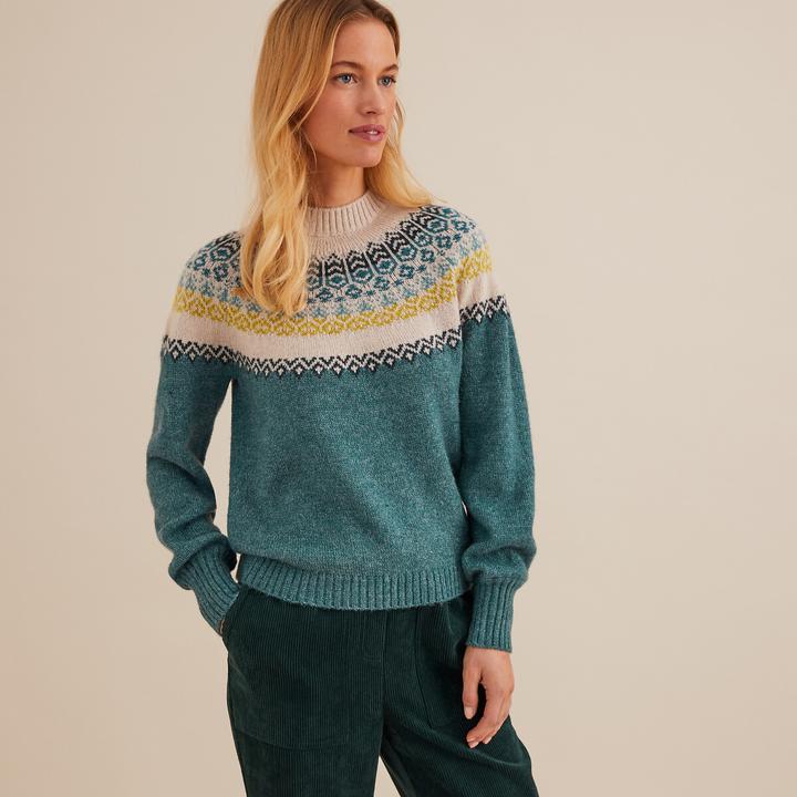 Anne Weyburn Grobstrickpullover mit Stehkragen und Jacquardmuster