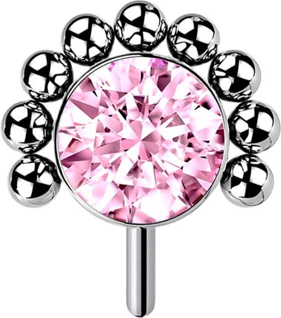 Star Piercing Threadless silber front Kugelhalbblume Kristall pink (ohne Messing, Titan G23)