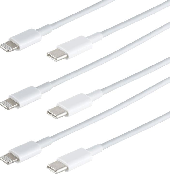 Immagine prodotto S-Impuls Set di 3 cavi di ricarica rapida USB-C a 8 pin, bianco, 2 m (2 m, USB 3.2 Gen 1)
