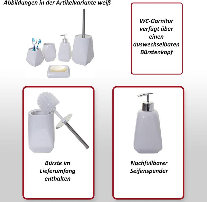 Immagine prodotto Swisshandel24 Set da bagno da 5 pezzi, set WC Accessori da bagno, ceramica - nero