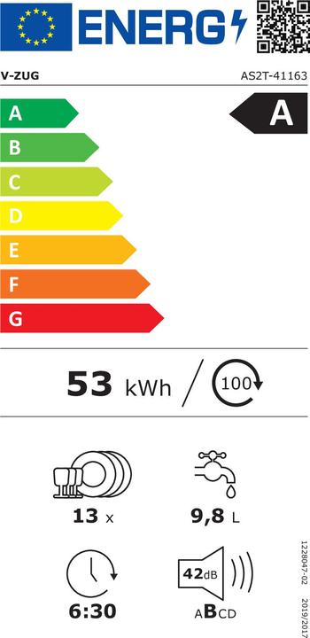 Label énergétique V-Zug Lave-vaisselle encastrable Adora V2000 VG avec glissières