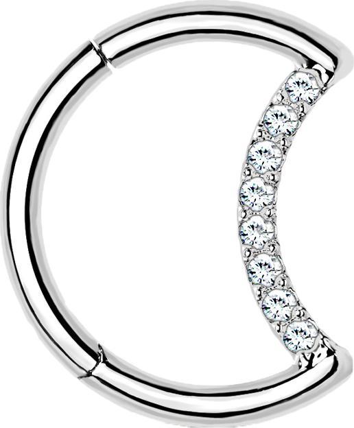 Actual product image Star Piercing Micro segment ring hinged silver moon with crystals (without brass, Titanium G23)