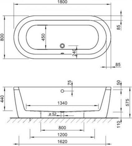 Immagine prodotto Koralle T200 vasca da bagno freestanding ovale con grembiule sagomato, 1800x800mm, frontale a sfioro (184 cm, 80 cm)
