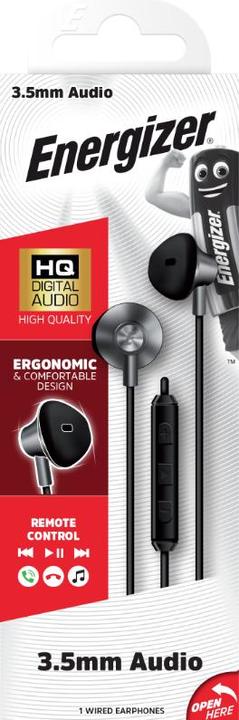 Actual product image Energizer Wired earphones - 3.5mm - Earbud type, black (Cable)