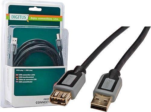 Actual product image Digitus Assmann USB 2.0 extension cable. type A M/F. 5.0m. USB 2.0 conform. UL. bl/gr. gold (0.15 m, USB 2.0)