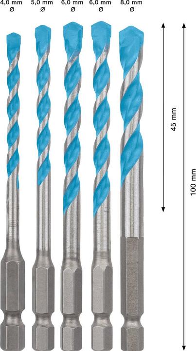 Image du produit Bosch Professional Zubehör EXPERT HEX-9 Jeu de forets MultiConstruction, 4/5/6/6/8 mm, 5 pcs. (4 - 8 mm)